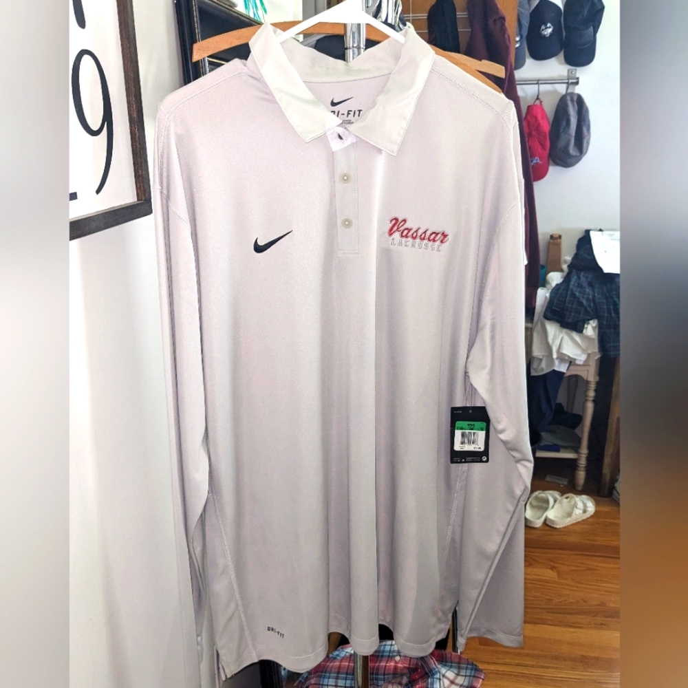 Nike Dri-Fit Long Sleeve Gold Polo Vassar Lacrosse XL NEW!